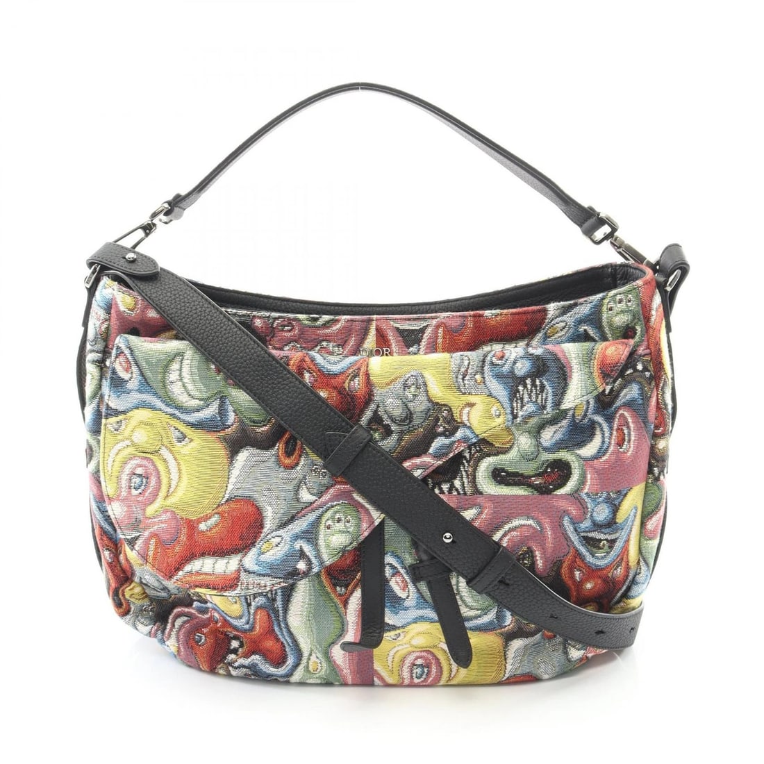 CHRISTIAN DIOR X KENNY SCHARF SADDLE SHOULDER CROSSBODY BAG: Christian Dior x Kenny Scharf Saddle Shoulder crossbody Bag Brand: Dior Type: Shoulder Bag Material: canvas × leather Color: Multicolor??ish colors Size: H:29cm x W:33cm x D:15cm (H:11.4" x