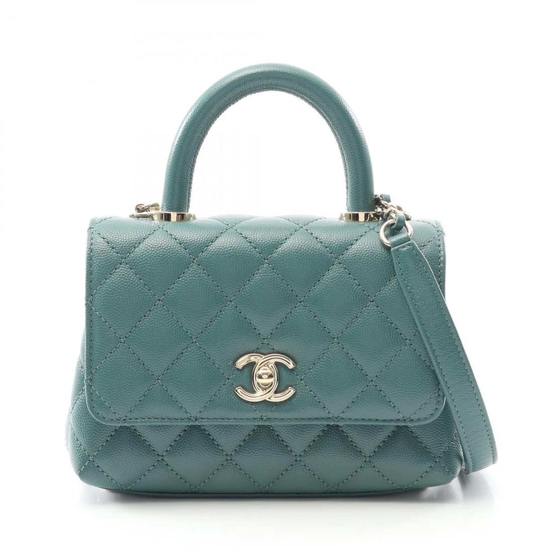 CHANEL COCO HANDLE XXS SHOULDER HANDBAG: CHANEL Coco Handle XXS shoulder Handbag Brand: CHANEL Type: Handbag Material: leather × Grained calfskin Color: Green??ish colors Size: H:12cm x W:18.5cm x D:8.5cm (H:4.7" x W:7.3" x D:3.3") Acc