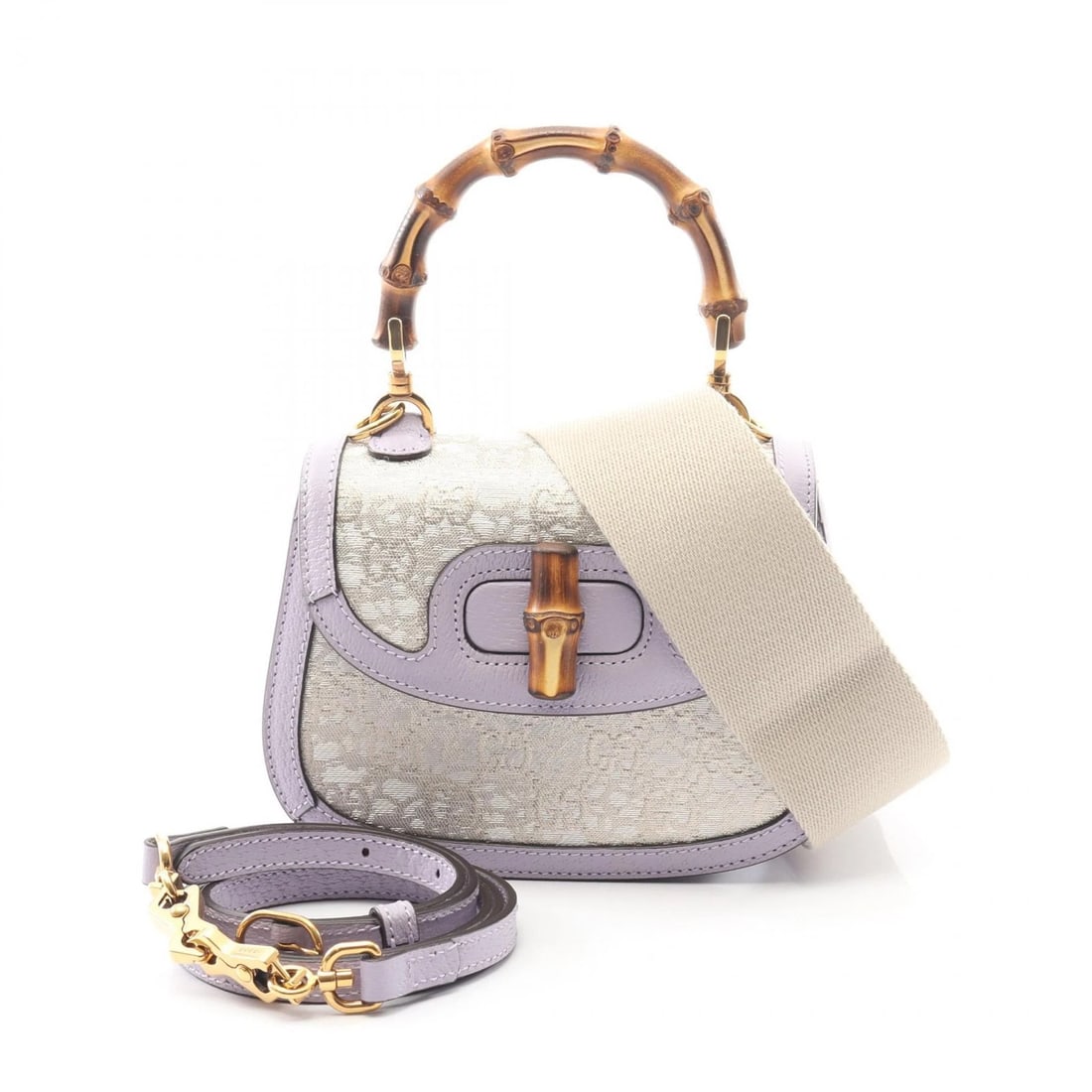 GUCCI BAMBOO GG CANVAS SHOUDLER CROSSBODY HANDBAG: GUCCI Bamboo GG canvas Shoudler Crossbody Handbag Brand: GUCCI Type: Handbag Material: canvas × leather Color: Beige??ish colors × Purple??ish colors Size: H:13cm x W:17cm x D:4.5cm (H:5.1" x W: