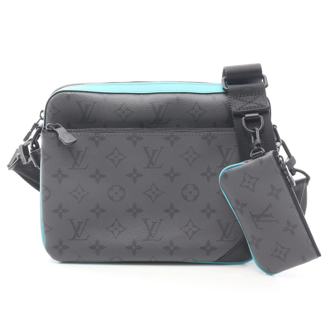 LOUIS VUITTON TRIO MESSENGER SHOULDER BAG: LOUIS VUITTON Trio Messenger Shoulder Bag Brand: LOUIS VUITTON Type: Shoulder Bag Material: Monogram eclipse reverse × PVC coated canvas × leather Color: Turquoise / Gray??ish colors × Black??is