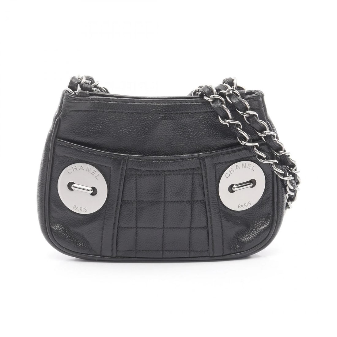 CHANEL CHOCOLATE BAR CHAIN SHOULDER BAG: CHANEL Chocolate bar chain Shoulder Bag Brand: CHANEL Type: Shoulder Bag Material: leather × Calfskin (cowhide) Color: Black??ish colors Size: H:14.5cm x W:21.5cm x D:3.5cm (H:5.7" x W:8.5" x D:1