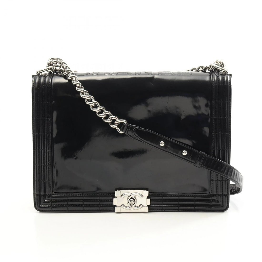 CHANEL BOY CHANEL CHAIN SHOULDER BAG PATENT LEATHER BLACK: CHANEL Boy chanel Chain Shoulder Bag Patent leather Black Brand: CHANEL Type: Shoulder Bag Material: Patent leather Color: Black??ish colors Size: H:21cm x W:30cm x D:7cm (H:8.3" x W:11.8" x D:2.8