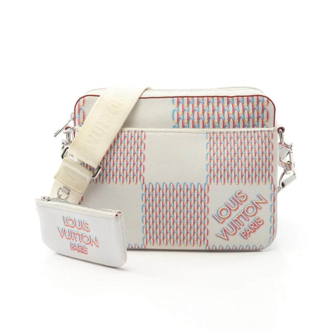 LOUIS VUITTON TRIO MESSENGER SHOULDER BAG: LOUIS VUITTON Trio Messenger Shoulder Bag Brand: LOUIS VUITTON Type: Shoulder Bag Material: leather Color: White??ish colors × Multicolor??ish colors Size: H:18cm x W:24cm x D:5cm (H:7.1" x W:9.4