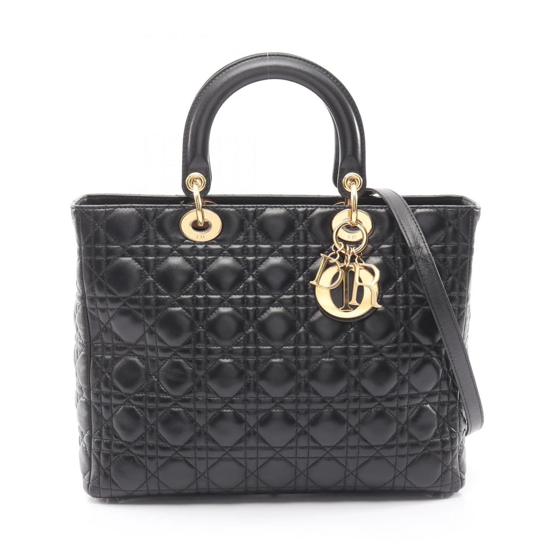 CHRISTIAN DIOR LADY DIOR LARGE CANNAGE SHOULDER HANDBAG: Christian Dior Lady Dior Large Cannage Shoulder Handbag Brand: Dior Type: Handbag Material: leather Color: Black??ish colors Size: H:25cm x W:32cm x D:11cm (H:9.8" x W:12.6" x D:4.3") Accessories