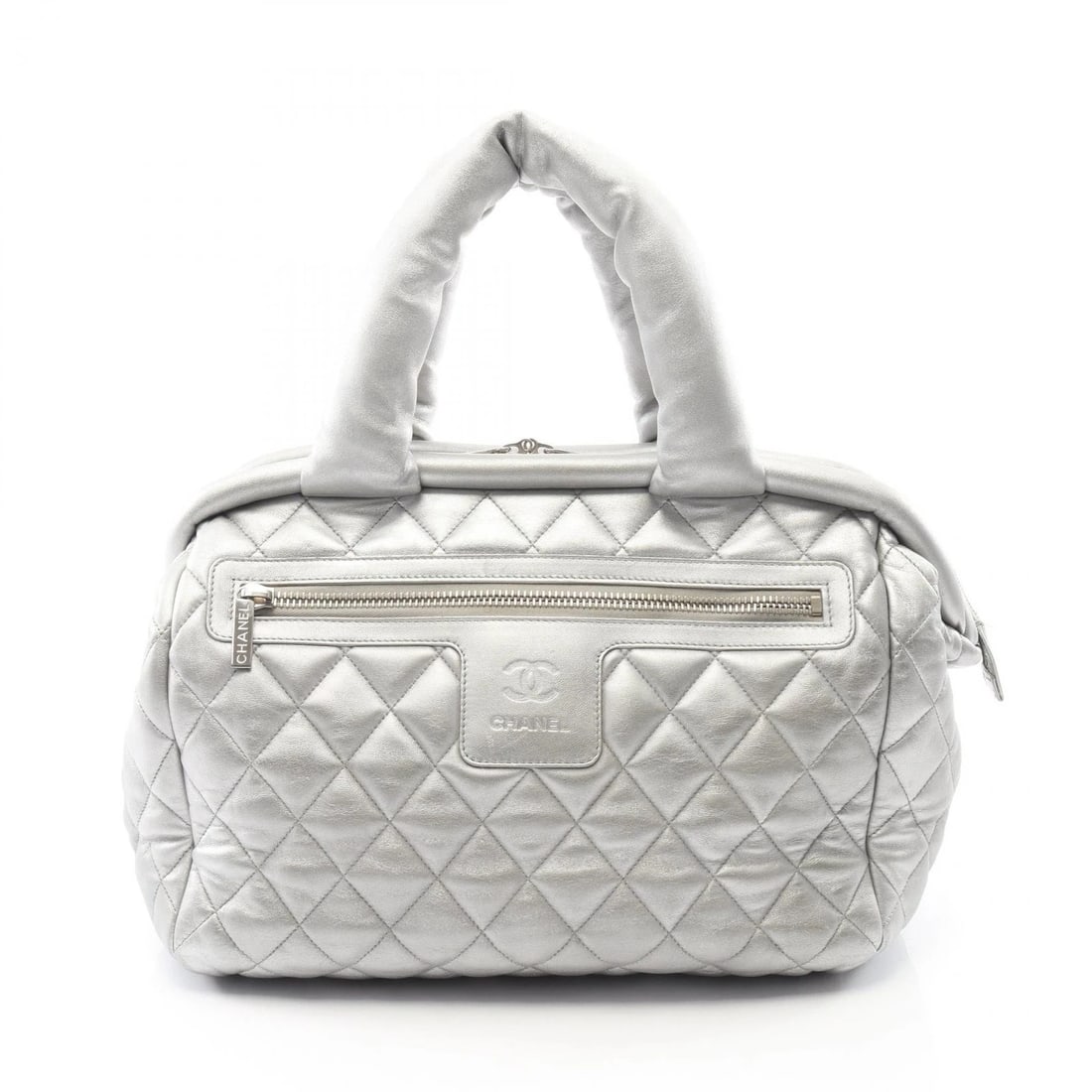 CHANEL COCO COCOON HANDBAG LEATHER: CHANEL Coco cocoon Handbag leather Brand: CHANEL Type: Handbag Material: leather Color: Silver??ish colors Size: H:27cm x W:34cm x D:17cm (H:10.6" x W:13.4" x D:6.7") Accessories: None