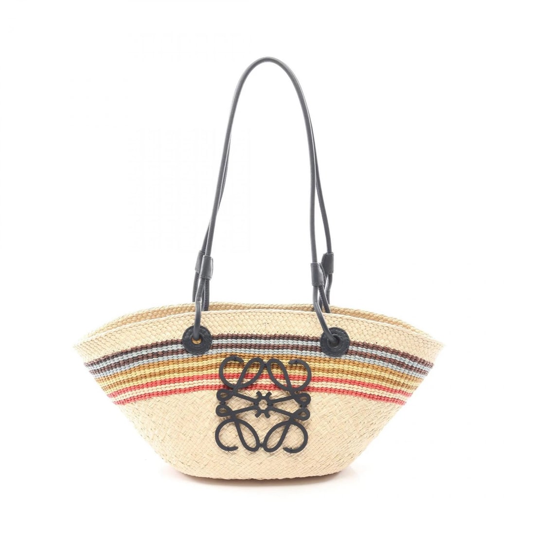 LOEWE ANAGRAM BASKET SMALL SHOULDER BAG: LOEWE anagram basket small Shoulder bag Brand: LOEWE Type: Other bag Material: leather × Raffia Color: Beige??ish colors × Navy??ish colors × Multicolor??ish colors Size: H:17cm x W:18cm x