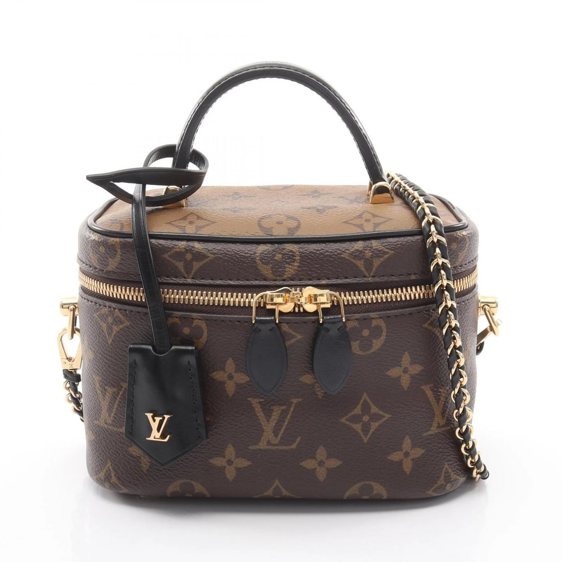 LOUIS VUITTON VANITY NV PM CHAIN CROSSBODY HANDBAG: LOUIS VUITTON Vanity NV PM Chain Crossbody Handbag Brand: LOUIS VUITTON Type: Handbag Material: Monogram Reverse × PVC coated canvas × leather Color: Brown??ish colors × Black??ish colors Size: