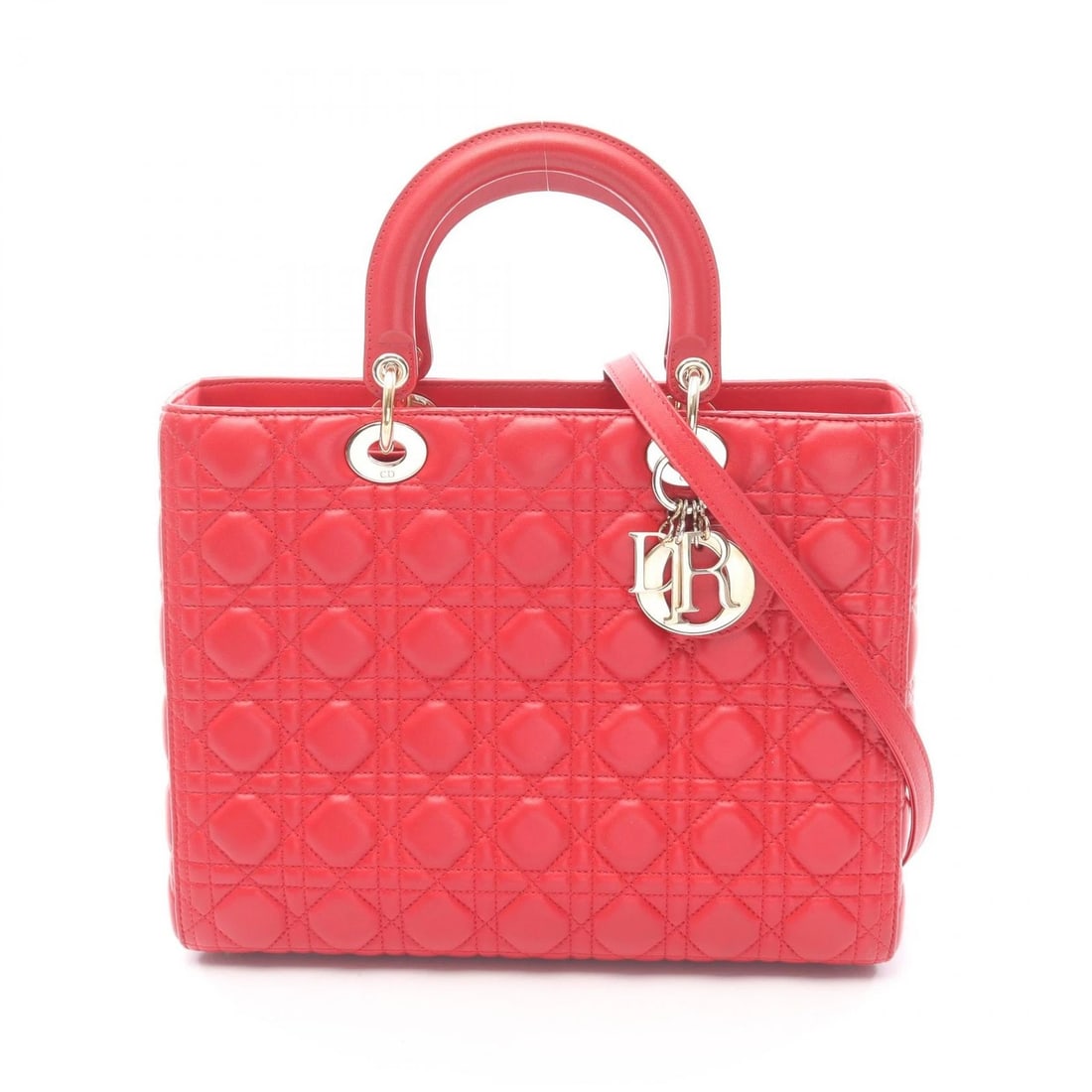 CHRISTIAN DIOR LADY DIOR LARGE CANNAGE SHOULDER HANDBAG: Christian Dior Lady Dior Large Cannage shoulder Handbag Brand: Dior Type: Handbag Material: leather Color: Red??ish colors Size: H:25cm x W:32cm x D:11cm (H:9.8" x W:12.6" x D:4.3") Accessories: