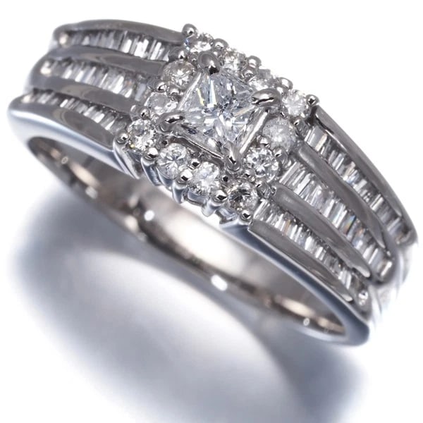 DIAMOND PRINCESS-CUT TAPERED-CUT RING 900 PLATINUM (1 of 3)