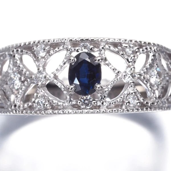 SAPPHIRE DIAMOND OPENWORK MILGRAIN RING - 3