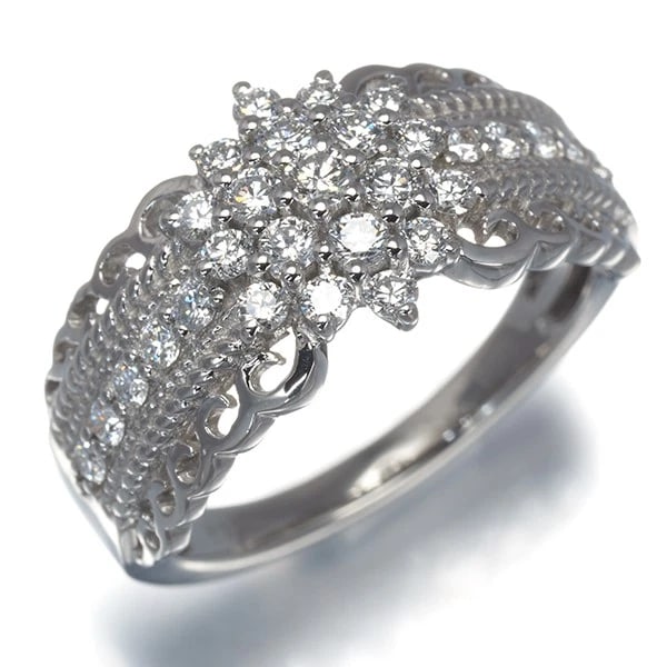 DIAMOND PAVED FLOWER RING 950 PLATINUM - 2