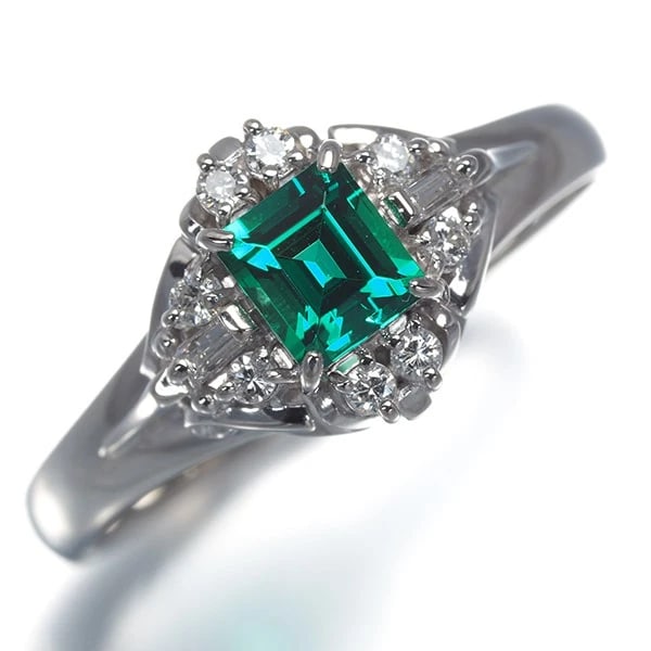 CRESCENT VERT RING LAB-CREATED EMERALD DIAMOND - 2
