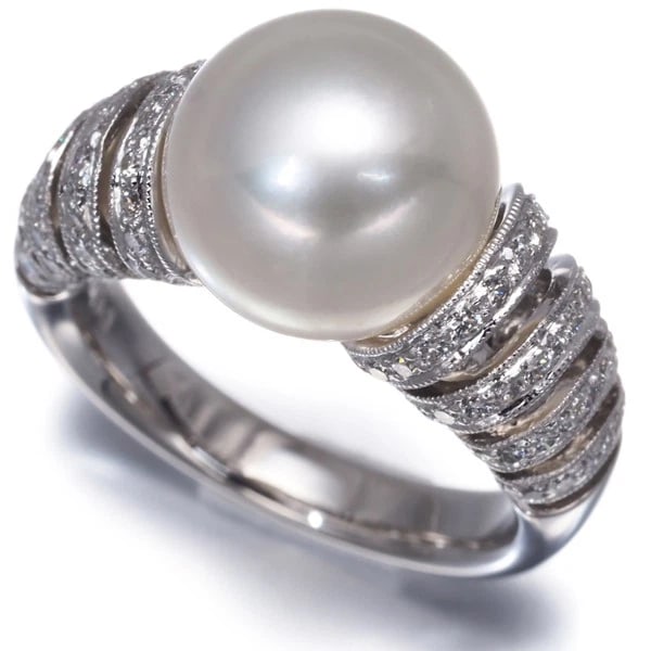SOUTH SEA PEARL DIAMOND RING 900 PLATINUM (1 of 3)