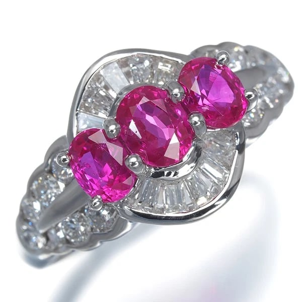 RUBY DIAMOND CLASSIC RING 900 PLATINUM - 2