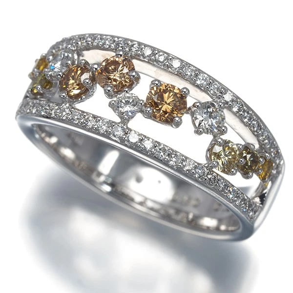 YELLOW &BROWN &CLEAR DIAMOND OPENWORK RING: Yellow &Brown &Clear Diamond Openwork Ring Brand: Unbranded Type: Ring Material: 900 / Platinum Main Stone/Creation Natural Color: Platinum Size: US 6.5 - 6.75 Accessories: None Accessorie