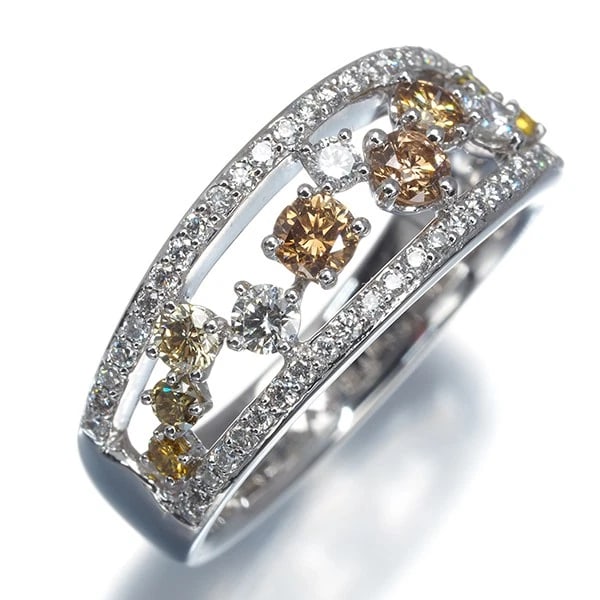 YELLOW &BROWN &CLEAR DIAMOND OPENWORK RING - 2
