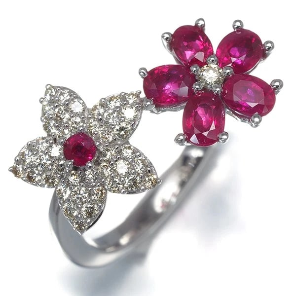 GSTV RING RUBY DIAMOND FLOWER 18K - 2