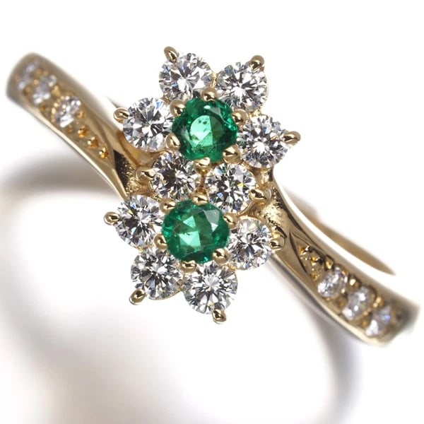 MIKIMOTO RING EMERALD DIAMOND FLOWER - 2
