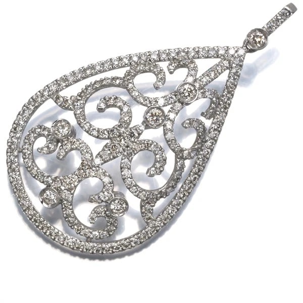 DIAMOND OPENWORK TEARDROP PENDANT 950 PLATINUM: Diamond Openwork Teardrop Pendant 950 Platinum Brand: Unbranded Type: Pendant Material: 950 / Platinum Main Stone/Creation Natural Color: Platinum Size: Design size: 40.5 x 21.8mm Bail inner