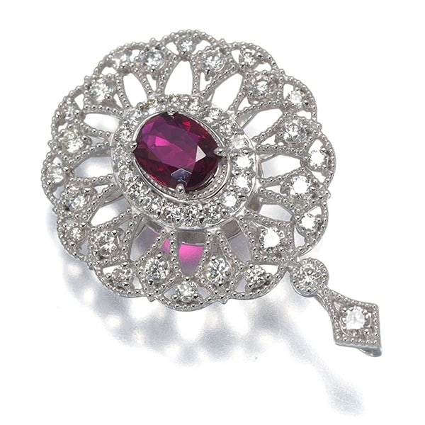 RUBY DIAMOND MILGRAIN PENDANT - 2