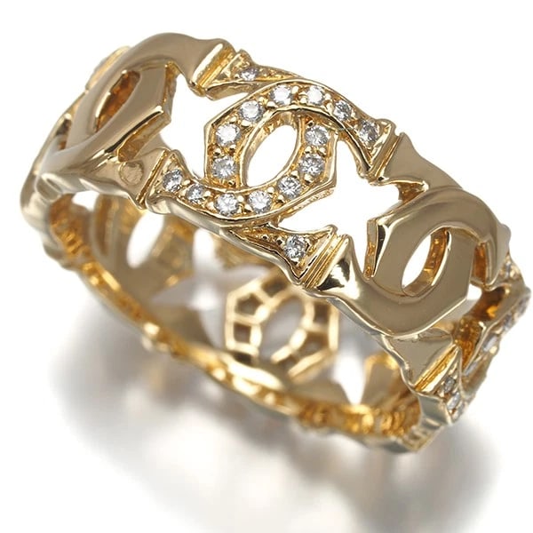 CARTIER RING DIAMOND ENTRELACES HALF 18K 750 YELLOW GOLD: Cartier Ring Diamond Entrelaces Half 18K 750 Yellow Gold Brand: Cartier Type: Ring Material: 18K / 750 / Yellow Gold Main Stone/Creation Natural Color: Yellow Gold Size: US 8 - 8.25 Accessories:
