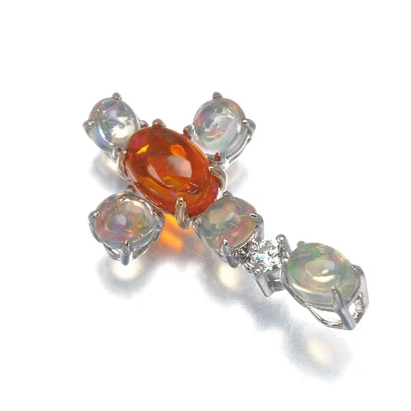 OPAL DIAMOND CROSS DROP PENDANT - 2
