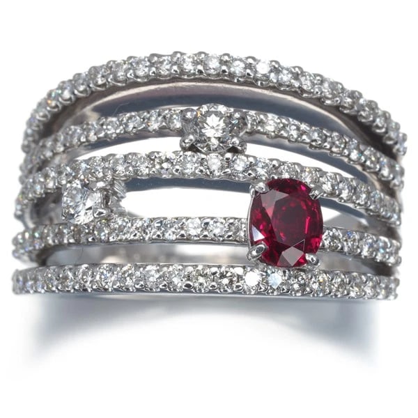 RUBY DIAMOND 5-ROW RING - 2