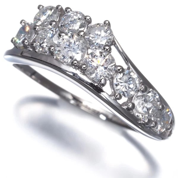 DIAMOND WAVE RING 900 PLATINUM: Diamond Wave Ring 900 Platinum Brand: Unbranded Type: Ring Material: 900 / Platinum Main Stone/Creation Natural Color: Platinum Size: US 5.75 - 6 Accessories: None Accessories Notice: When