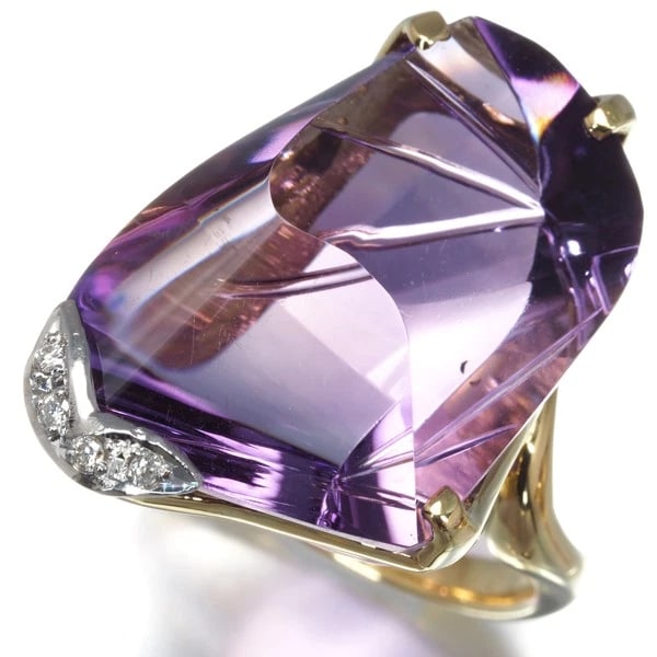 AMETHYST DIAMOND RING 18K 750 YELLOW GOLD (1 of 3)