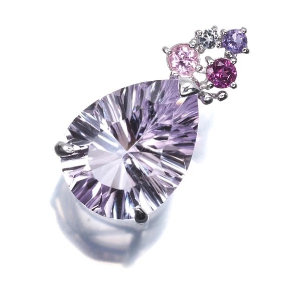 AMETHYST WHITE TOPAZ PINK TOURMALINE TEARDROP PENDANT: Amethyst White Topaz Pink Tourmaline Teardrop Pendant Brand: Unbranded Type: Pendant Material: 18K / 750 / White Gold Main Stone/Creation Natural Color: White Gold Size: Design size: 23.47 x