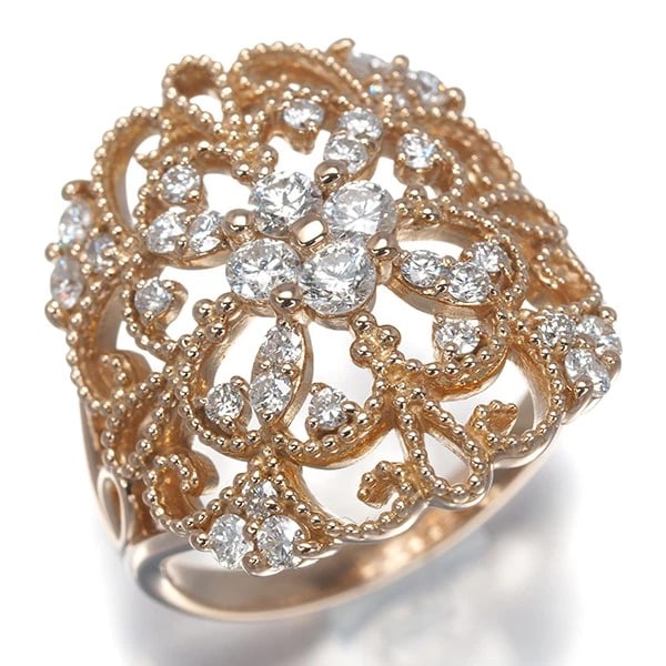 DIAMOND FLOWER MILGRAIN OPENWORK RING - 2