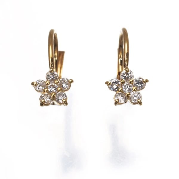DIAMOND FLOWER HOOK EARRINGS 18K 750 YELLOW GOLD (1 of 3)