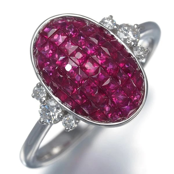 RUBY DIAMOND RING 18K 750 WHITE GOLD - 2