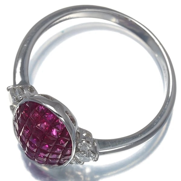 RUBY DIAMOND RING 18K 750 WHITE GOLD - 3