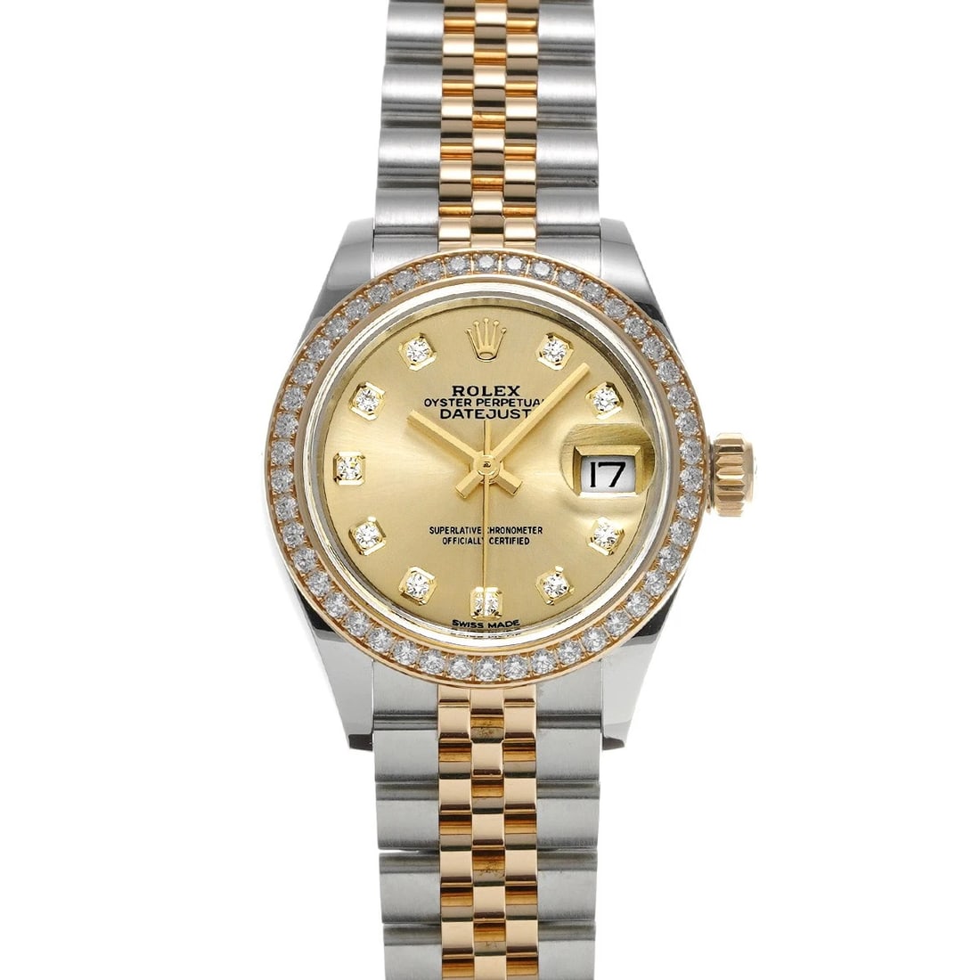 ROLEX DATEJUST CHAMPAGNE DIAMOND WATCH: ROLEX Datejust Champagne diamond Watch Brand: ROLEX Type: Wristwatch Material: Band Material Stainless steel/Yellow Gold, Case Material Stainless steel Color: Dial Color Champagne/diamond Size: ??
