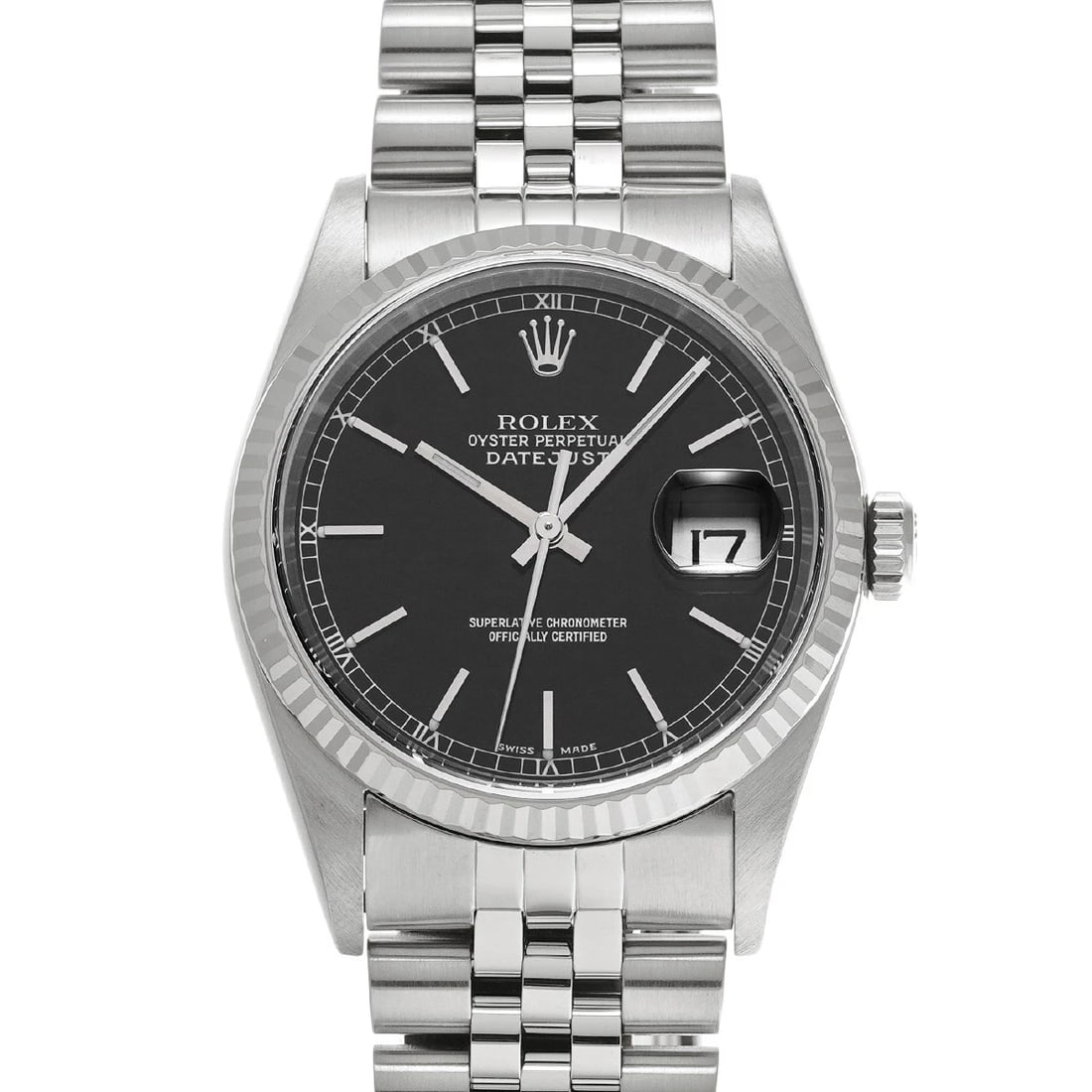 ROLEX DATEJUST BLACK WATCH: ROLEX Datejust black Watch Brand: ROLEX Type: Wristwatch Material: Band Material Stainless steel, Case Material Stainless steel Color: Dial Color black Size: ??Case? H/about 36mm W/about 36mm