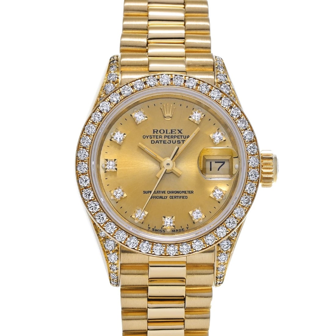 ROLEX DATEJUST CHAMPAGNE DIAMOND WATCH: ROLEX Datejust Champagne diamond Watch Brand: ROLEX Type: Wristwatch Material: Band Material Yellow Gold, Case Material Yellow Gold Color: Dial Color Champagne/diamond Size: ??Case? H/about