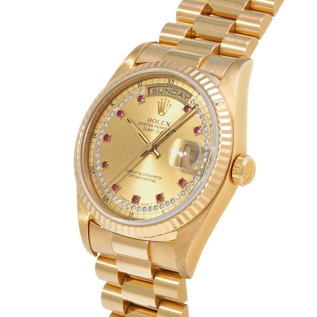 ROLEX CHAMPAGNE MILLIARD DIAMOND RUBY WATCH - 2