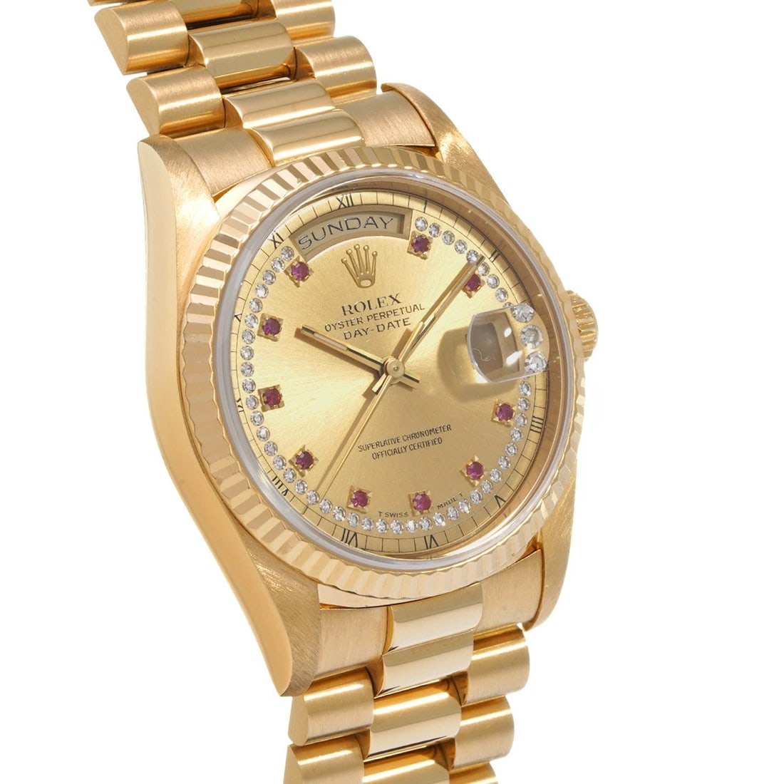 ROLEX CHAMPAGNE MILLIARD DIAMOND RUBY WATCH - 3