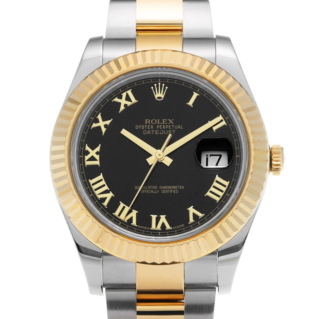 ROLEX DATEJUST BLACK WATCH: ROLEX Datejust black Watch Brand: ROLEX Type: Wristwatch Material: Band Material Stainless steel/Yellow Gold, Case Material Stainless steel Color: Dial Color black Size: ??Case? H/about 41mm W/abo