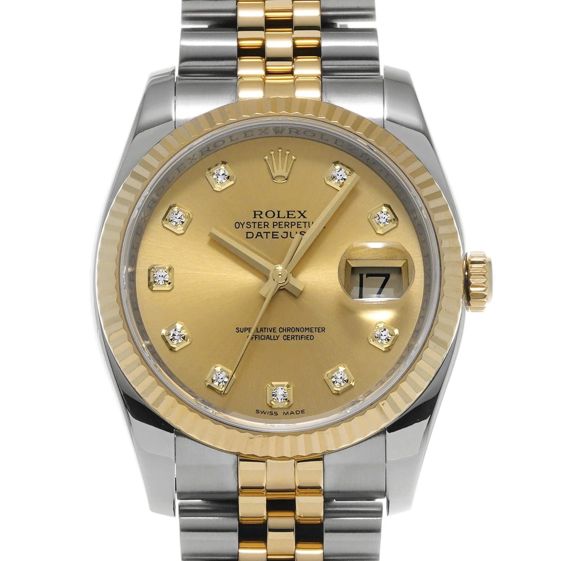 ROLEX DATEJUST CHAMPAGNE DIAMOND WATCH: ROLEX Datejust Champagne diamond Watch Brand: ROLEX Type: Wristwatch Material: Band Material Stainless steel/Yellow Gold, Case Material Stainless steel Color: Dial Color Champagne/diamond 