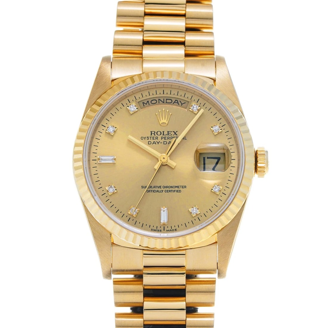 ROLEX CHAMPAGNE DIAMOND WATCH: ROLEX Champagne diamond Watch Brand: ROLEX Type: Wristwatch Material: Band Material Yellow Gold, Case Material Yellow Gold Color: Dial Color Champagne/diamond Size: ??Case? H/about 36mm
