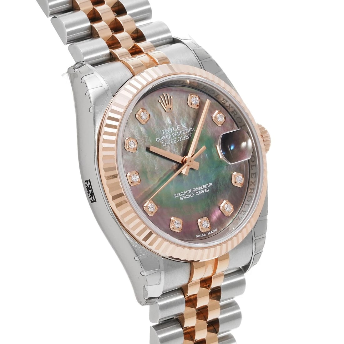 ROLEX DATEJUST BLACK SHELL DIAMOND WATCH - 3