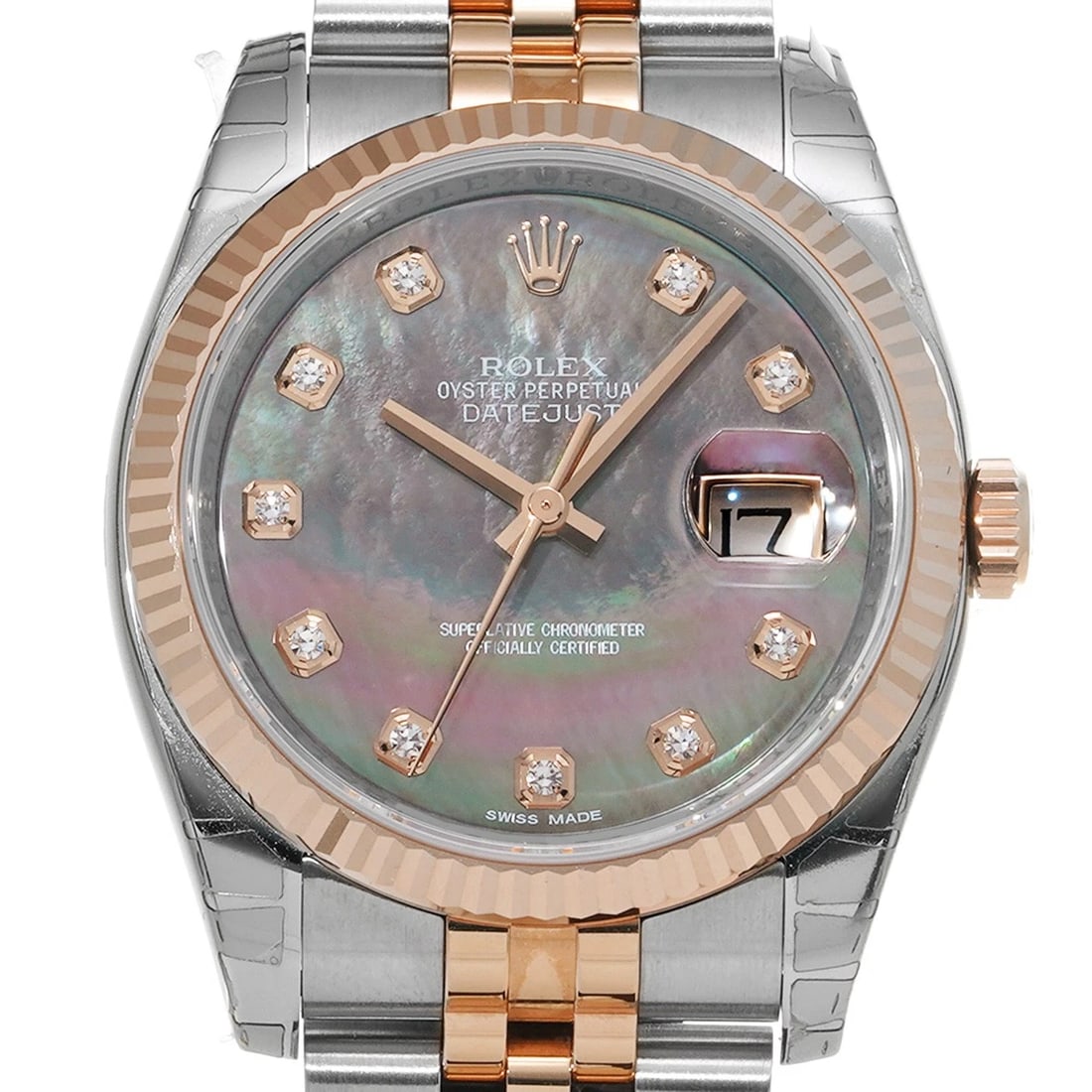 ROLEX DATEJUST BLACK SHELL DIAMOND WATCH - 4