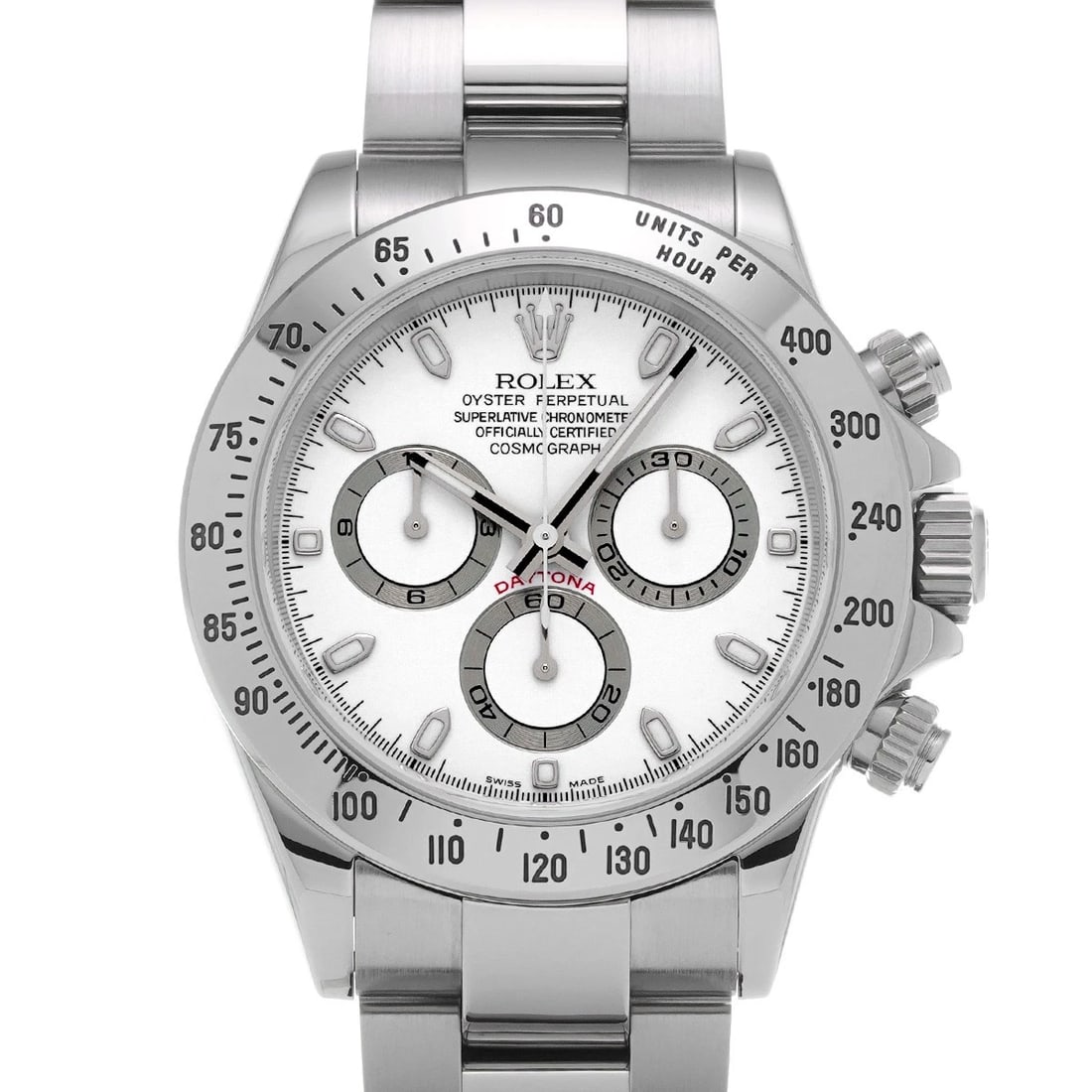 ROLEX COSMOGRAPH DAYTONA WHITE WATCH: ROLEX Cosmograph Daytona white Watch Brand: ROLEX Type: Wristwatch Material: Band Material Stainless steel, Case Material Stainless steel Color: Dial Color white Size: ??Case? H/about 40mm