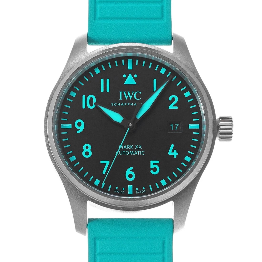 IWC PILOT'S WATCH BLACK WATCH: IWC Pilot's Watch black Watch Brand: IWC Type: Wristwatch Material: Band Material rubber, Case Material titanium Color: Dial Color Dial Color black Band Color green Size: ??Case? H/about 40mm
