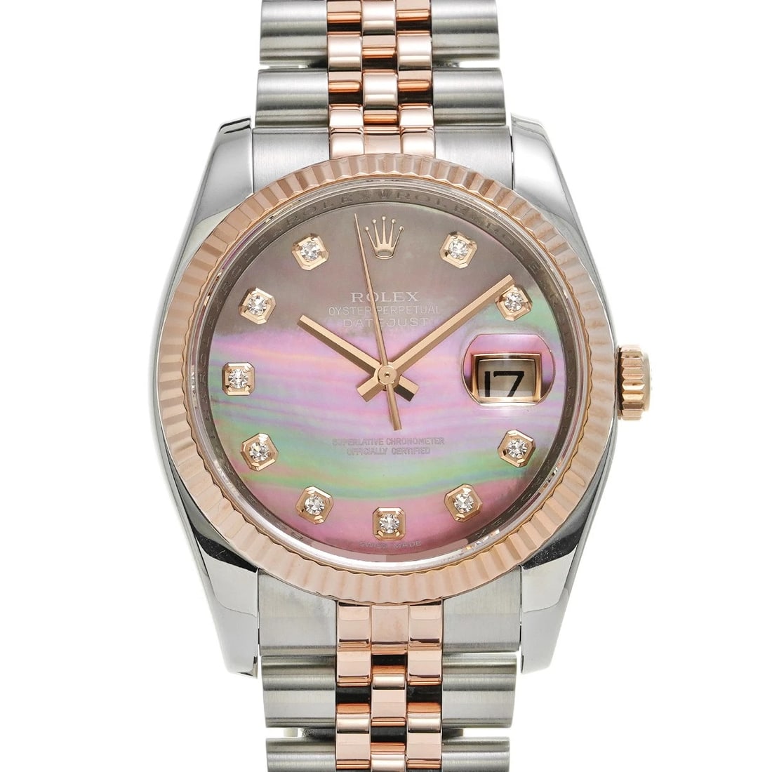 ROLEX DATEJUST BLACK SHELL DIAMOND WATCH: ROLEX Datejust Black shell diamond Watch Brand: ROLEX Type: Wristwatch Material: Band Material Stainless steel/Everrose gold, Case Material Stainless steel Color: Dial Color Black shell/diamond