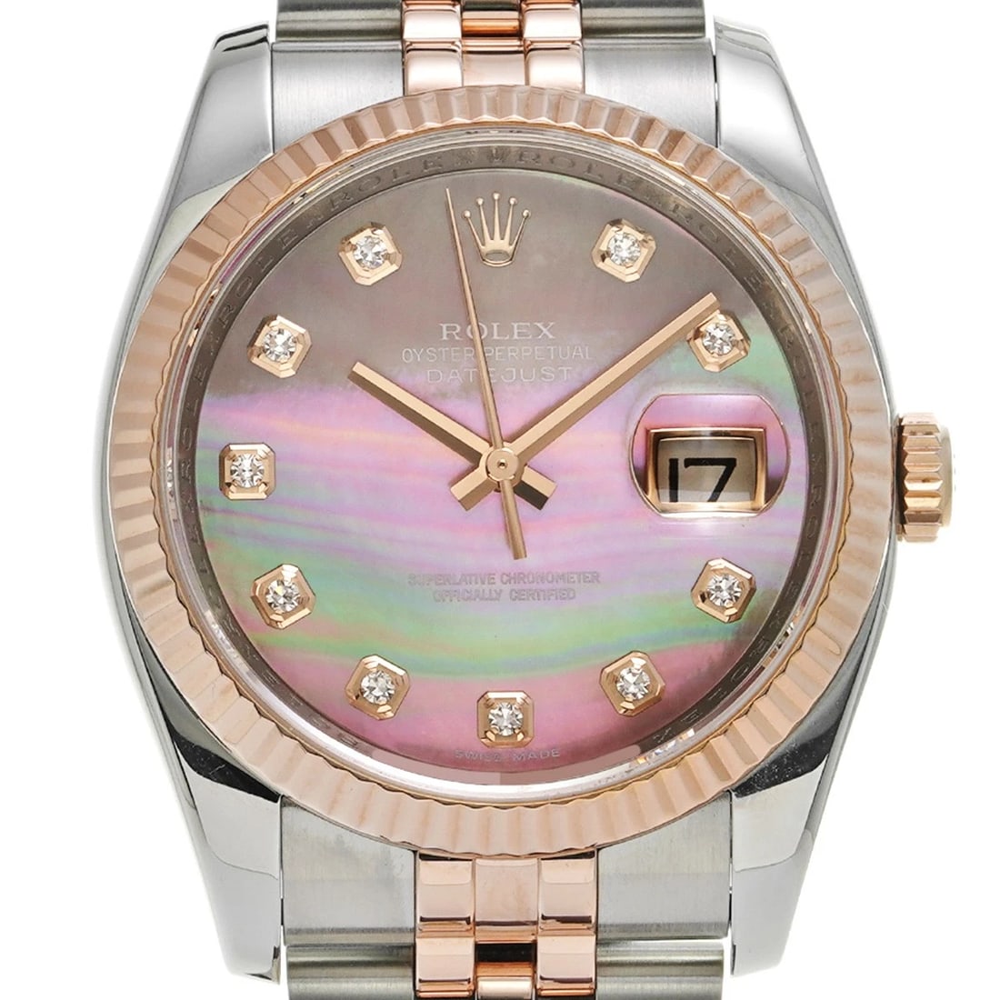 ROLEX DATEJUST BLACK SHELL DIAMOND WATCH - 4