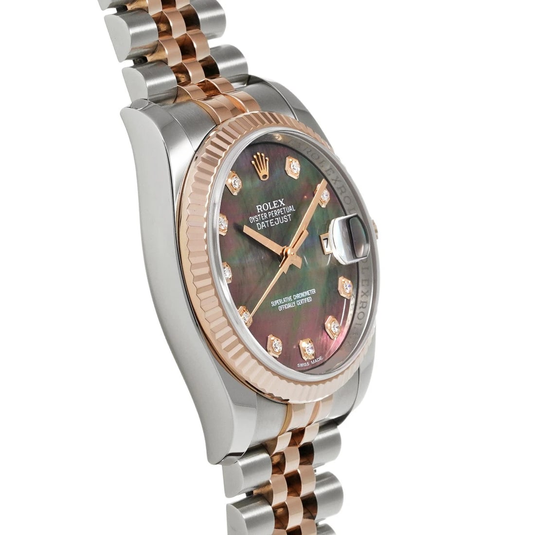 ROLEX DATEJUST BLACK SHELL DIAMOND WATCH - 3