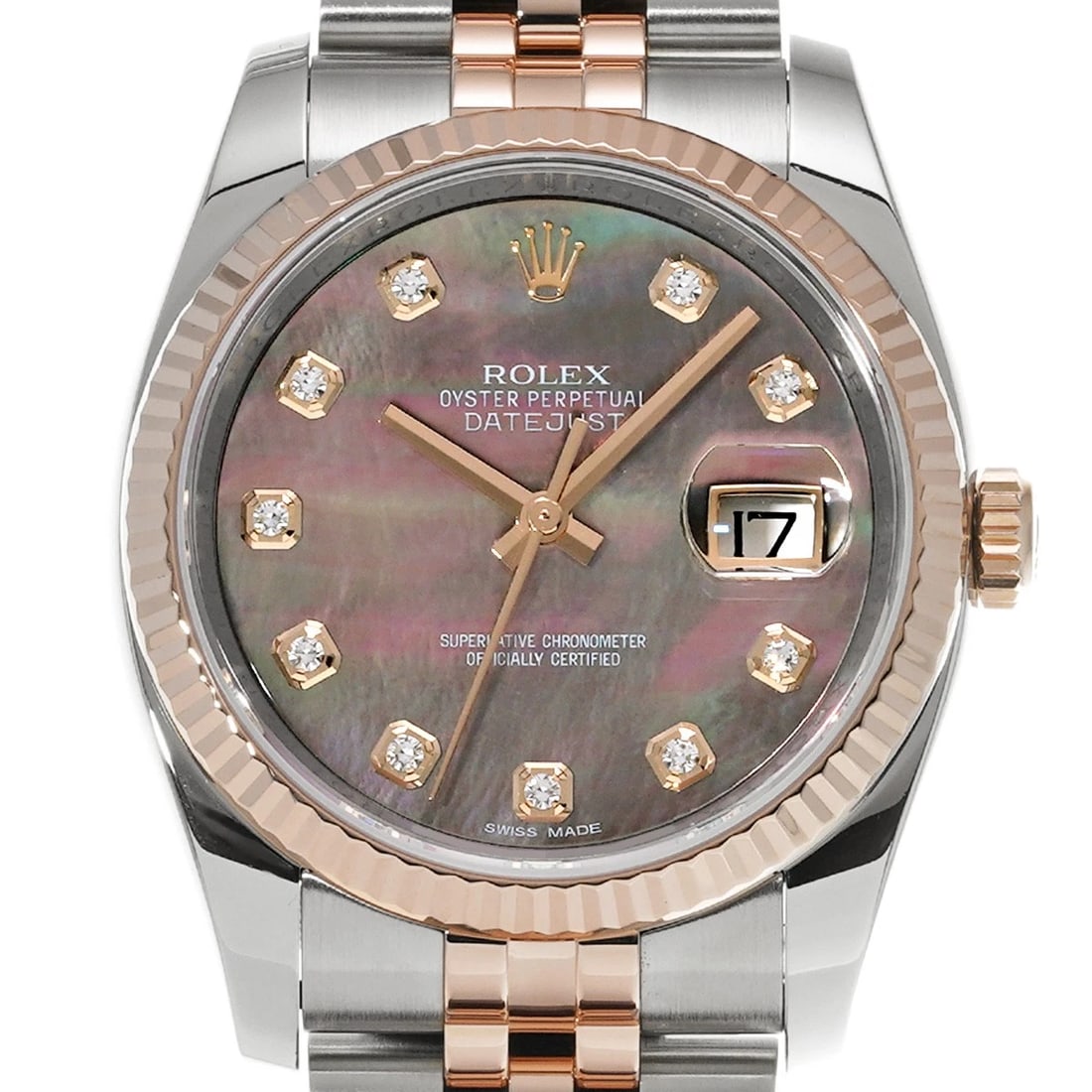 ROLEX DATEJUST BLACK SHELL DIAMOND WATCH - 4